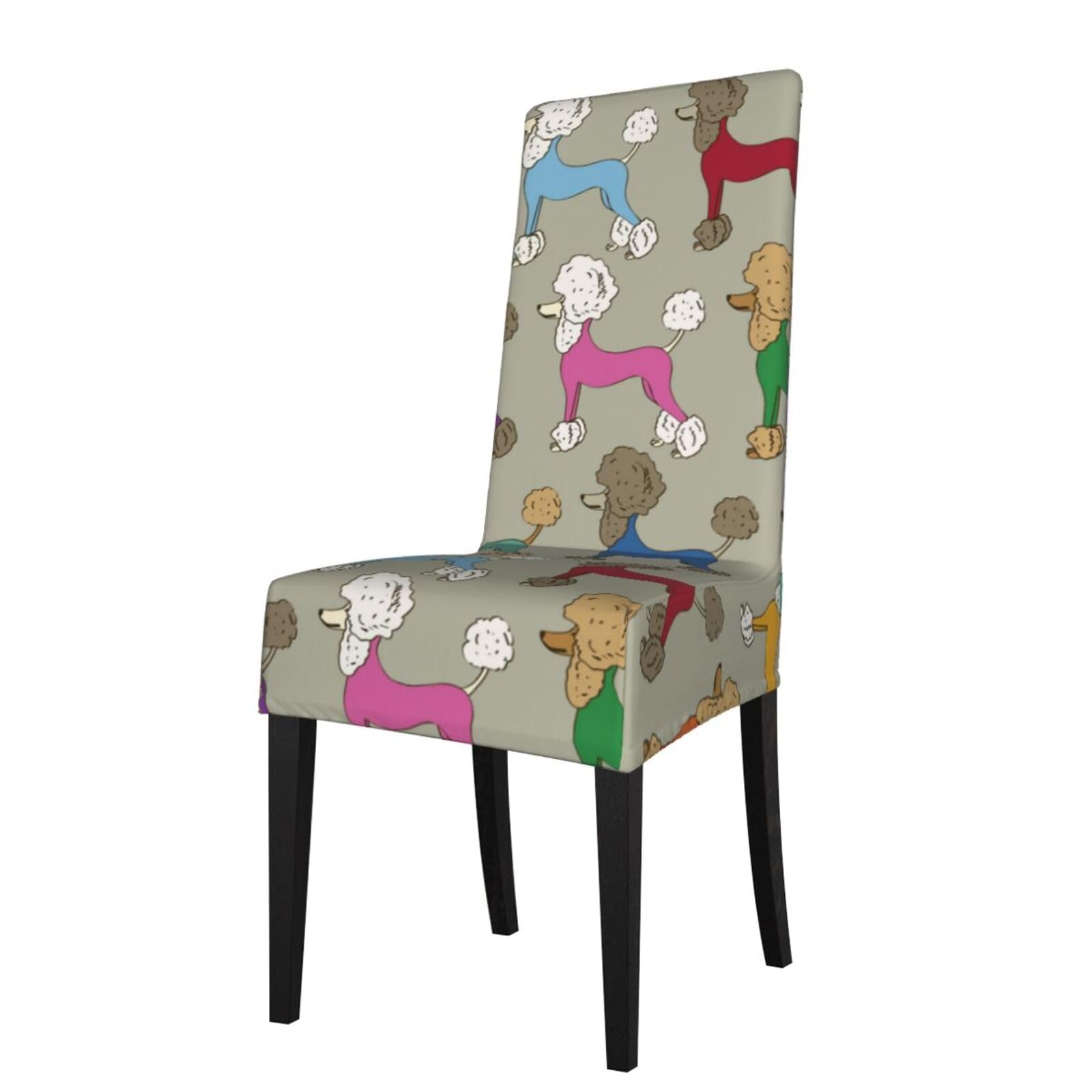 Lkymoh As Picture Funny Cartoon Colorful Poodle, Chair Covers Stretch Chair Slipcovers For Dining Room, For Party Pet Protection Universal Fit Soft Polyester