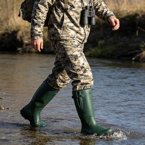 Image of Men's Waterproof Rubber Boots - 6mm Neoprene, 15 inch Shaft, Dual-Sole Anti-Fatigue Rain & Mud Boots for Farm & Wet Work, Fishing, Irrigation - Lightweight Soft Toe
