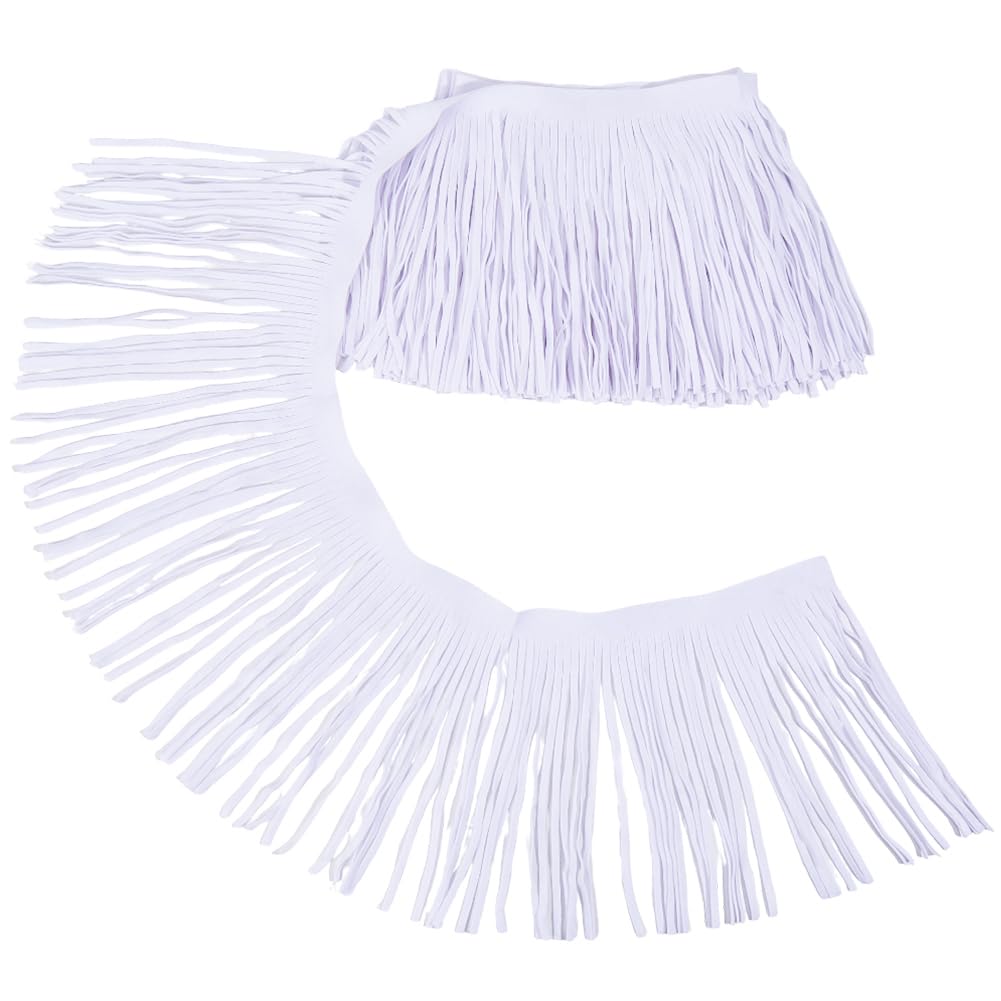 GORGECRAFT 2mx15cm Double Side PU Leather Fringe Tassel Trim White Faux Suede Dance Skirt Tassel Sewing Wrap Cover for DIY Dress Crafts Clothing Garment Curtain Bags Shoe Decoration