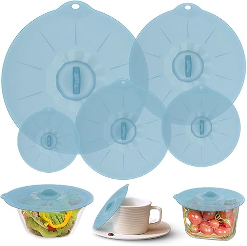 Miniatura 10 de Tapas de silicona para tazones, tazas, ollas, sartenes, aptas para alimentos, sin BPA, fáciles de limpiar y almacenar Transparente Rosado,Azul Agave