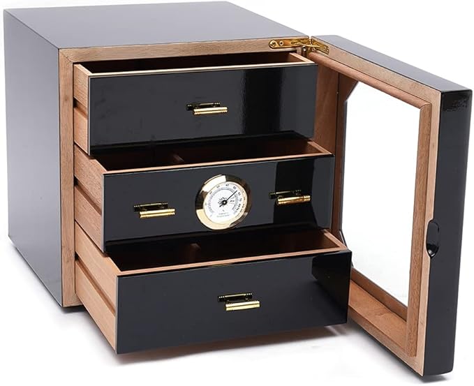PIAOCAIYIN 3 Drawers Humidor Cigars Box, Black Cigar