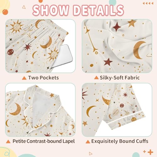 senya Moons and Planets Satin Summer Pajama Sets Silk Short Sleeve Button Down Sleepwear3