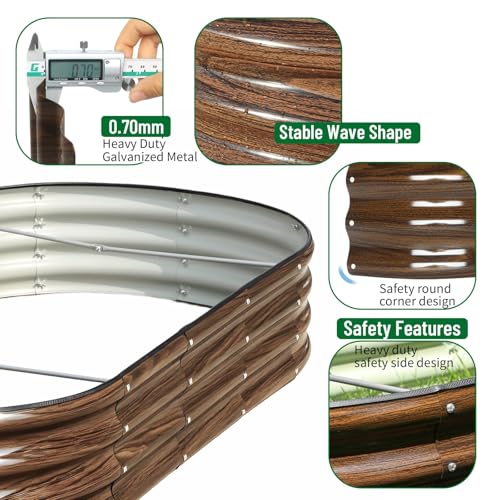 Image of SnugNiture 2 Pcs 6x3x1ft Oval Metal Raised Garden Bed for Vegetables, Brown | Protective rubber edging strips thickened corrugated galvanized steel