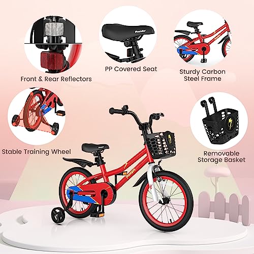 Image of BABY JOY Kids Bike, 12 14 16 18 Inch Boys Girls Bike for 3-8 Years w /Training Wheels, 20 Inch Children Bicycle for 8+ Teens w /Kickstand, Handbrake, Coaster Brake & Removable Basket, Sporty Bicycle