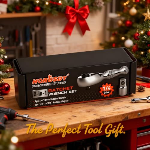 HORUSDY 1/4 Inch Stubby Ratchet Wrench Set 90 Tooth Chrome Alloy - Image 2