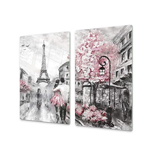 Cubre vitrocerámica y tabla de cortar de cristal templado – Superficie de vidrio templado resistente – UNA PIEZA (60 x 52 cm) o DOS PIEZAS (30 x 52 cm); D13 Serie Dibujos: París 2