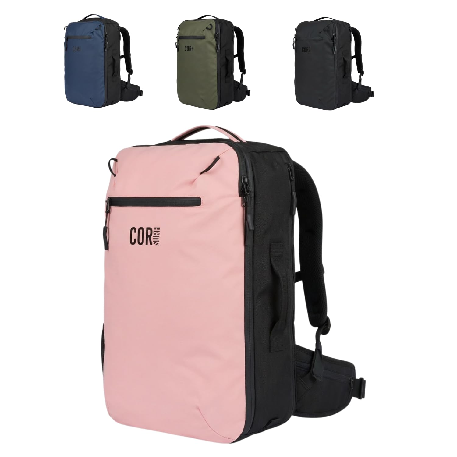 COR Surf Travel Backpack Carry On Backpack for Airplanes - Travel Backpack with Clamshell Design The Island Hopper - 40L Pink
