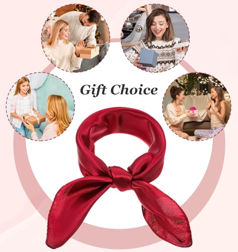 2Pcs Red Neck Scarf for Women, Red Hair Scarf 23.6" Square with Polyester Feeling, Satin Bandana for Costume Party, Church & Fashion Accessories4