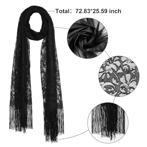 2pcs Black and White Lace Shawl Evening Dresses Shawls Sheer Scarfs with Tassels for Women Wedding Formal Party2