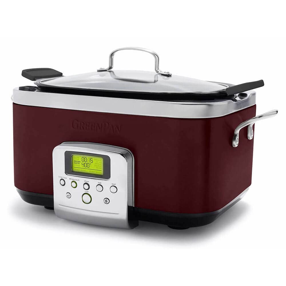 GreenPan Elite 8-in-1 Programmable 6QT Electric Slow Cooker, Dishwasher Safe Lid & Removable Crock, PFAS-Free Healthy Ceramic Nonstick Multi-Cooker, Sear,Sauté/Brown,Steam Basket,Roast, Fig Purple