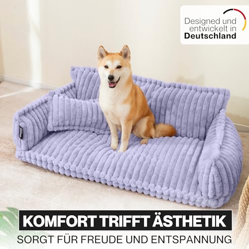 noviclass® Hundesofa Chaffar Hundebett | Orthopädische Matratze | Moderner Stil | Cord-Design Größen (Flieder, XL (120cm))
