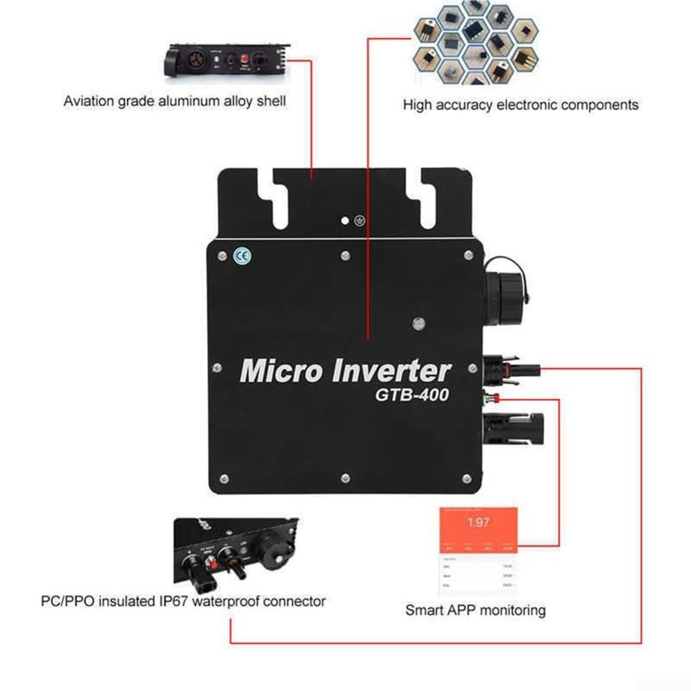 RANRAO GTB-400 400W Smart Micro Inverter Solar Inverter MPPT Solar Grid Tie Micro Inverter 110/220V for Solar Panel Balcony Power Station (220V), 1511950872