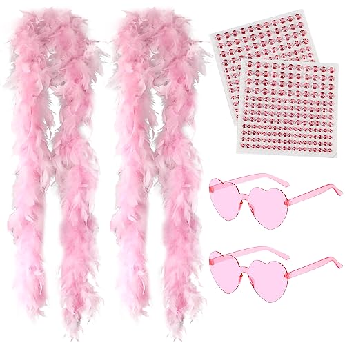 BDSHUNBF 4PCS Boa de Plumas, Color Sólido Boa de Plumas, con Gafas de Sol sin Borde de Corazón. 