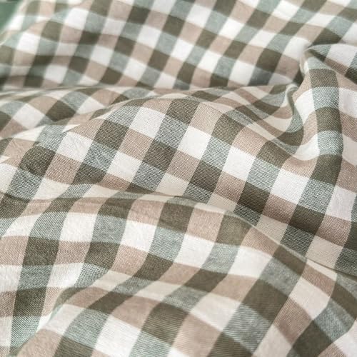 Image of MKXI Sage Green Gingham Duvet Cover Full, 3-Piece Ruffled Bedding Set - 100% Washed Cotton, Breathable Lightweight Fabric - Farmhouse Boho Chic Style Comforter Cover