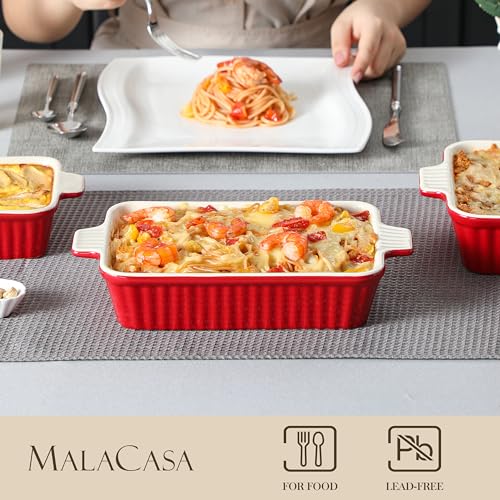 MALACASA Serie BAKE.BAKE Pirofile da Forno in Ceramica Rettangolari, Set di 4 Teglie da Forno per Lasagne Ceramica 3020, 2080, 1480, 850 ml, Casseruole da Forno Rosso - immagine 4