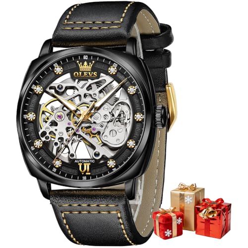 Image of OUPINKE Mens Watches Automatic Skeleton Mechanical Watches for Men Self Winding Luxury Fashion Leather Strap Steampunk Style Luminous Waterproof Men Wrist Watches