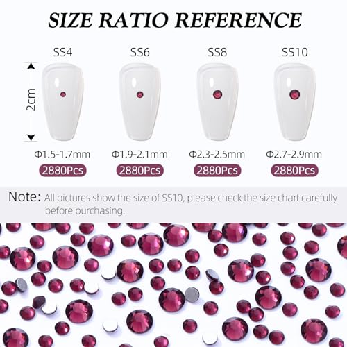 Image of Purple Flatback Rhinestones, Glass Rhinestones for Nail Art and Craft, Glue Fix, Loose Crystal Gemstones(Purple, SS8, 2880pcs, 2.3-2.5mm)