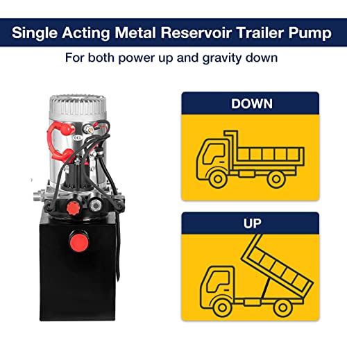 Image of Hydraulic Power Unit, Single Acting Dump Trailer Pump 4 Quart Hydraulic Pump Metal Reservoir 3200 PSI 12V DC Hydraulic Power Pump for Dump Trailer Car Lifting Platforms