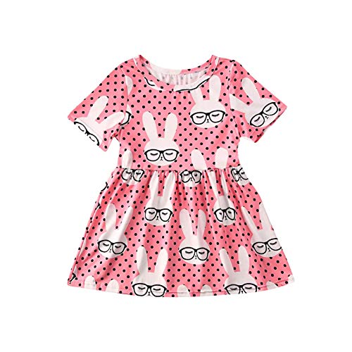 Kleinkind Baby Mädchen Ostern Kleid Kurzarm Niedlich Bunny Kleid mit Bowknot Rundhalsausschnitt Baby Sommer Casual A-Linie Kleid Ostern Party Hase Druck Kleid für Baby Mädchen (Rosa, 4-5 Jahre) Cover