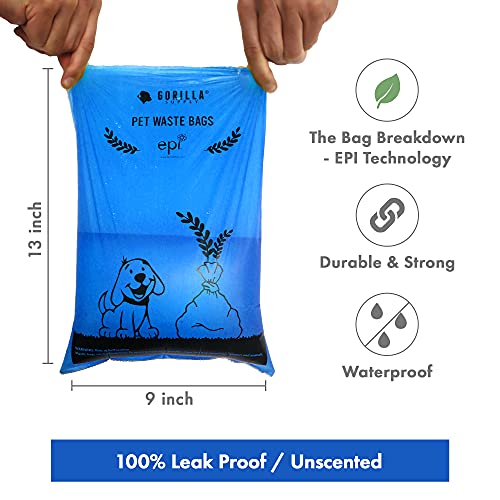 Gorilla Supply 1000 Dog Poop Waste Bags with Dispenser and Leash Tie, 9" x 13", 1000 Count - Image 6