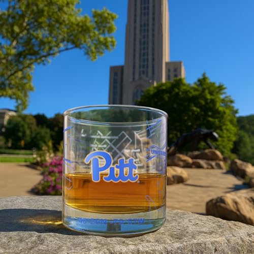 Image of Greenline Goods - University of Pittsburgh Panthers College Whiskey Glasses (Set of 2), 10 oz - Full-Color Logo + Campus Map