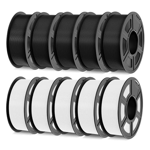 TECBEARS PLA Plus Filament 1.75mm Bundle, 10kg PLA+ 3D Printer Filament Bundle, 10 Pack 1kg Spool,5 Spool of Black with 5 Spool of White