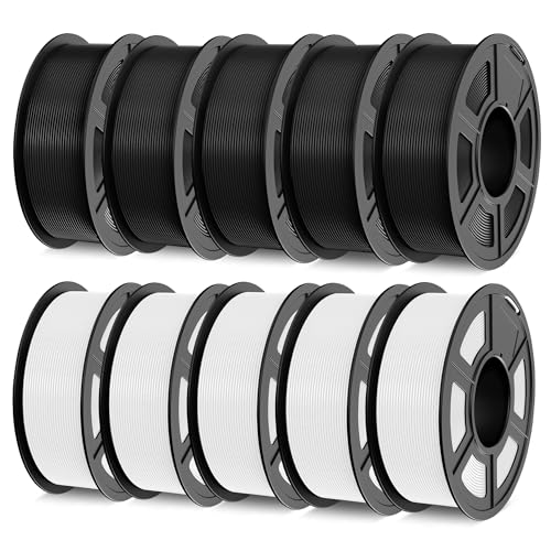 Image of TECBEARS PLA Plus Filament 1.75mm Bundle, 10kg PLA+ 3D Printer Filament Bundle, 10 Pack 1kg Spool,5 Spool of Black with 5 Spool of White