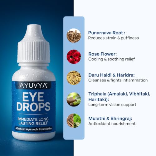 Image of Ayuvya Ayurvedic Eye Drops, Cooling, Soothing & Refreshing Relief for Dry, Tired & Red Eyes, Ayurvedic Formula With Triphala, Honey & Rose, 10ml (Pack of 3) | As Seen on Shark Tank