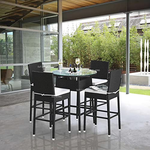 Image of OUTLIVING Rattan Wicker Outdoor Bar Patio Table with 4 Cushion Chairs Set for Home Graden Balcony 4 Seater Bar Patio Furniture -(Black)