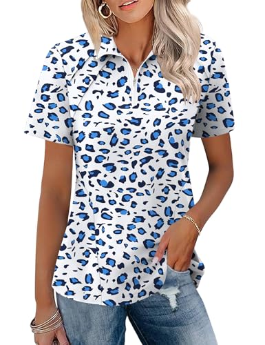 Image of LOMON Womens Golf Polo Shirt Summer Short Sleeve Quarter Zip Outfit