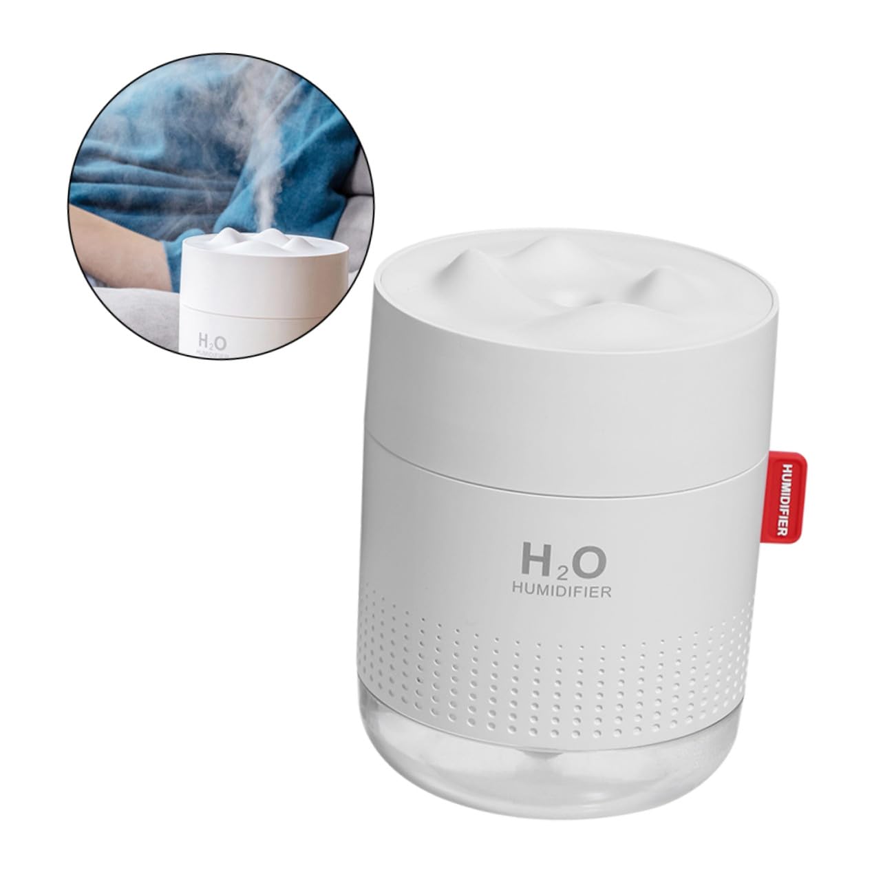 Umidificatore da Tavolo 500ml Bianco Spegnimento Automatico | Luce Notturna Integrata, Abs Pp PC e Silicone, Design Snow Mountain per Camera