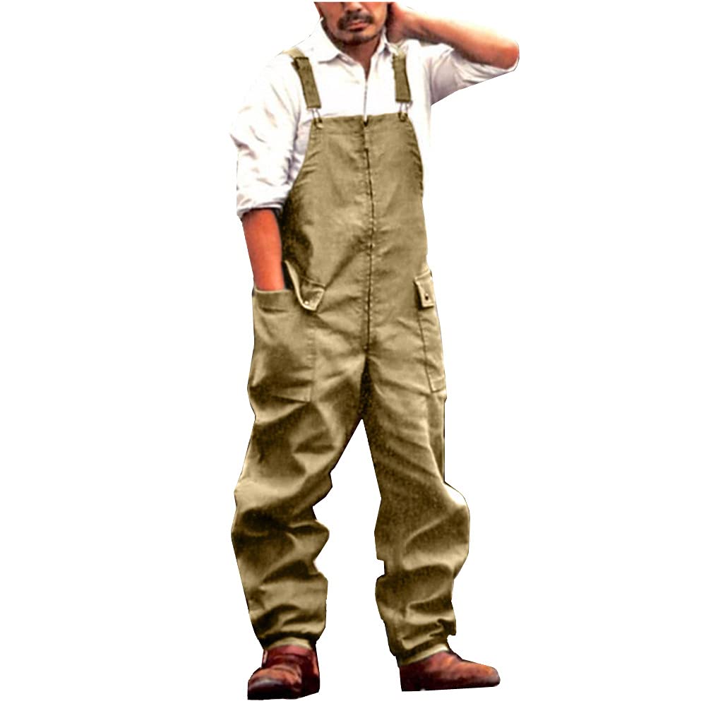 ENEN Mens Denim Work Overalls Bib and Brace Dungaree Overalls Trousers Casual Retro Combat Cargo Bib Overalls Jeans Jumpsuits Multi Pocket Workwear Trousers