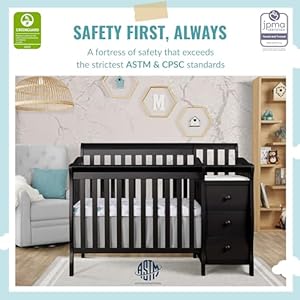 Dream On Me Jayden 4-in-1 Mini Convertible Crib And Changer in Black, Greenguard Gold & Dream On Me Honeycomb Orthopedic Firm Fiber Standard Baby Crib Mattress, Greenguard Gold and JPMA Certified Dream On Me Jayden 4 in 1 Mini Convertible Crib And Changer in Black Greenguard Gold Dream On Me Honeycomb Orthopedic Firm Fiber Standard Baby Crib Mattress Greenguard Gold and JPMA Certified