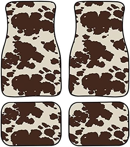 Wanyint Brown Cow Animal Print Car Floor Mat Full Set for Front & Rear, Universal Fit SUV Trunk Sedans Liners Carpet, All Weather Heavy Duty Floor Protection Carpets