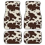 Wanyint Brown Cow Animal Print Car Floor Mat Full Set for Front & Rear, Universal Fit SUV Trunk Seda
