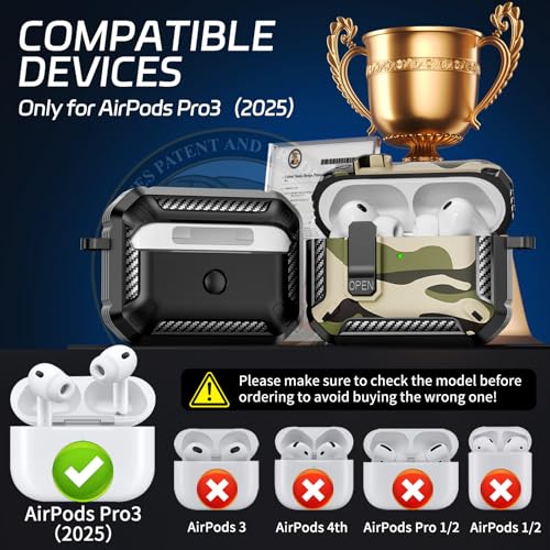Image of for AirPods Pro 3 Case (2025 New), Secure Lock Cases Cover with Cleaning Kit & Keychain Compatible with Airpods Pro 3rd Generation Case for Men Women, Powerful Drop Protection