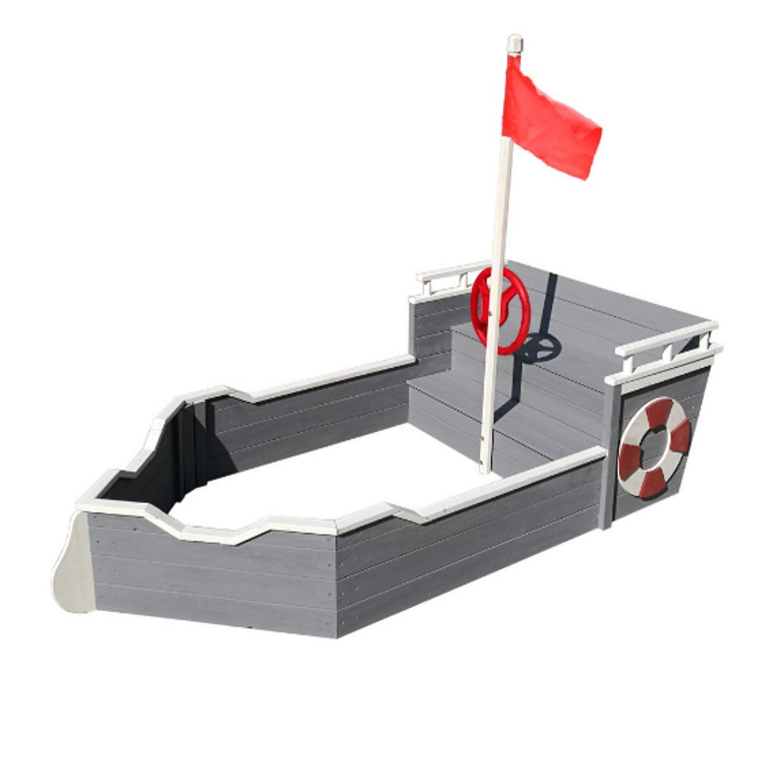 Sandkasten aus Holz Boot – Inkl. Bodenplane – Sitzbank mit Ablagefach – Schiff Spielplatz Ausrüstung - 1950 x 940 x 1355mm