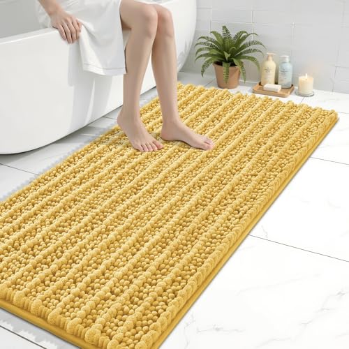 Image of Arotive Luxury Bathroom Runner Rugs 44x24, Extra Soft Thick Absorbent Shaggy Chenille Bath Rugs, Machine Wash Dry, Bath Mats for Bathroom Floor, Tub and Shower, Home Decor Accessories, Yellow
