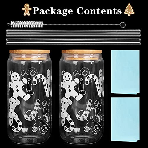 Christmas Cups, New Year Gift 18Oz Christmas Coffee Mugs Beer Can Glass With Lid And Straw Gingerbread Tumbler Drinking Glasses Glassware Drinkware Cookie Jar Home Decorations For Women Kids Men #TOP6