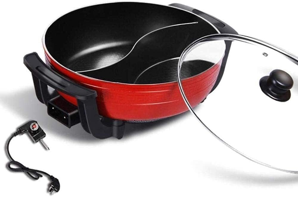 Electric Hot Pot With Adjustable Temperature Cooker Korean Style 2 Grid 2 Taste Separate Design | 5-Speed Control Hotpot with Glass Lid BBQ Grill for Steaming, Boiling, Roasting (Red)-image-5