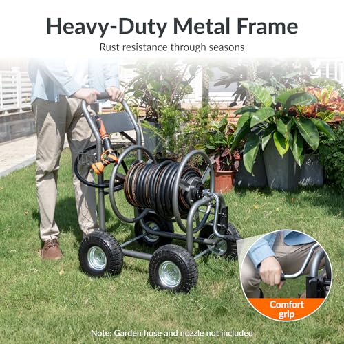 Image of Giraffe Tools Garden Hose Reel Cart with Wheels,250FT 5 /8 inch Hose Capacity