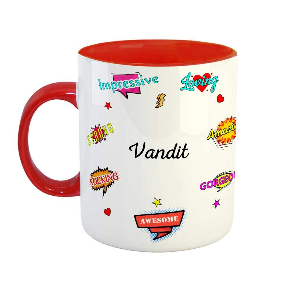 FABTODAY Ceramic Coffee Mug - Best Gift for Happy Birthday, Anniversary, Return Gift, Everyday Gifting, Color - Red, Name - Vandit