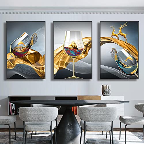 Toile Peinture Vin Rouge Cuisine Déco Murale Salle à Manger Affiche Restaurant Moderne 3 Pièces 50x70