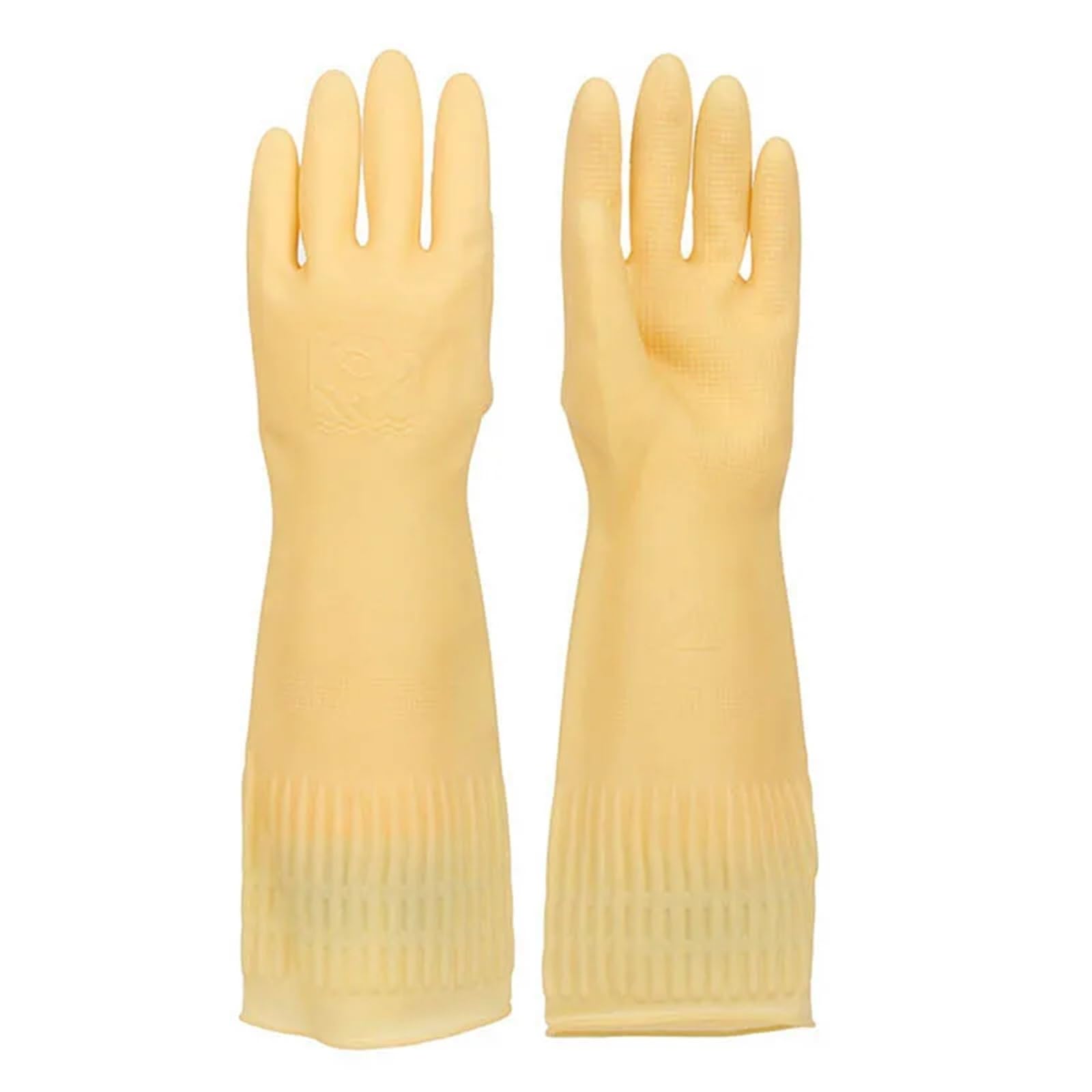 3 Stück beige verlängerte und verdickte Latexhandschuhe for Küchenarbeiten, Geschirrspülen, Wäschewaschen, Leder, Gummi, wasserdicht ölbeständig Für Küche Putzen(M)