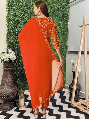 Image of GoSriKi Viscose Printed Straight Kurta with Pant and Dupatta for Women | Viscose Wine | 3 /4 Sleeve | Round Neck V-Slit | Ethnic Wear Casual Wear