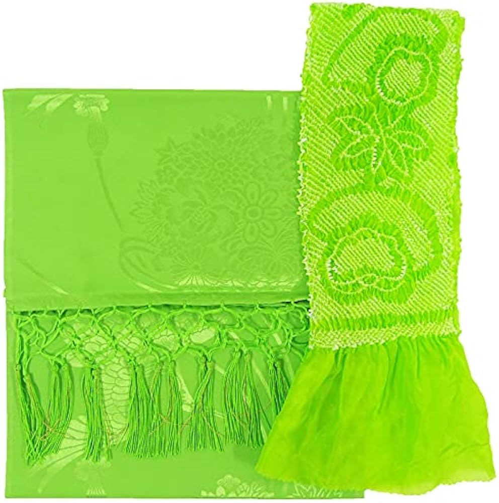 Amazon | 七五三こども用 正絹絞り帯揚げ＋合繊しごきセット（黄緑