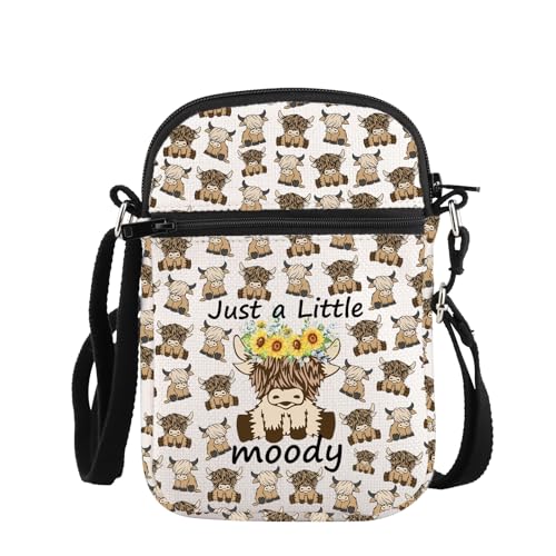 PLITI Highland Cow Lover Gift Cow Mom Gift Just A Little Moody Crossbody Bag