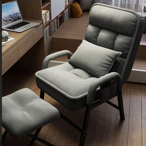 Sillón moderno con reposapiés, respaldo ajustable de 6 posiciones y bolsillos laterales, cómodo sofá de lectura para dormitorio, sala de estar, silla perezosa con marco de metal (50 pulgadas de