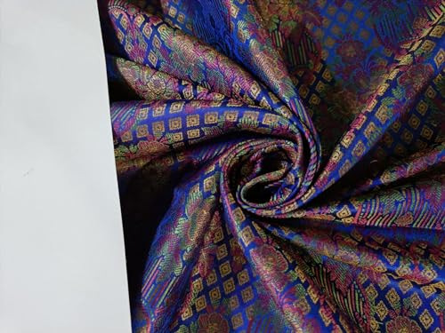 Jacquard brocart de soie bleu BRO894 en 111,8 cm pour structurer un vêtement sans s'affaisser