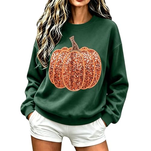 Pumpkin Sweatshirt Women Sequin Oversized Crewneck Halloween Sweatshirts - image 1